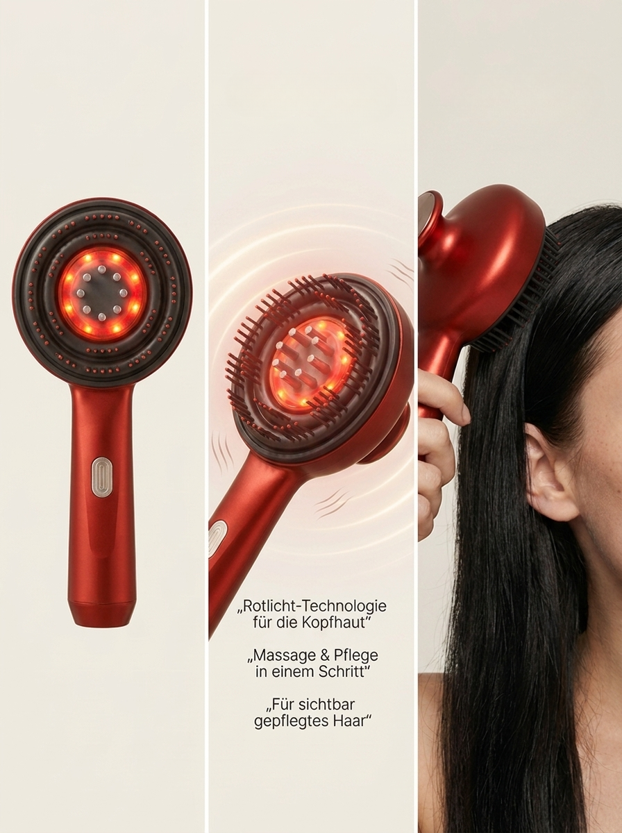 3-in-1 Rotlicht-Haarpflegebürste mit Vibration & Öl-Applikator
