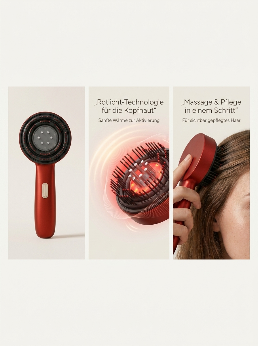 3-in-1 Rotlicht-Haarpflegebürste mit Vibration & Öl-Applikator