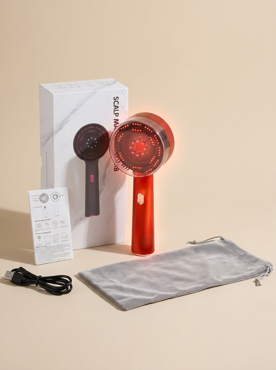 3-in-1 Rotlicht-Haarpflegebürste mit Vibration & Öl-Applikator