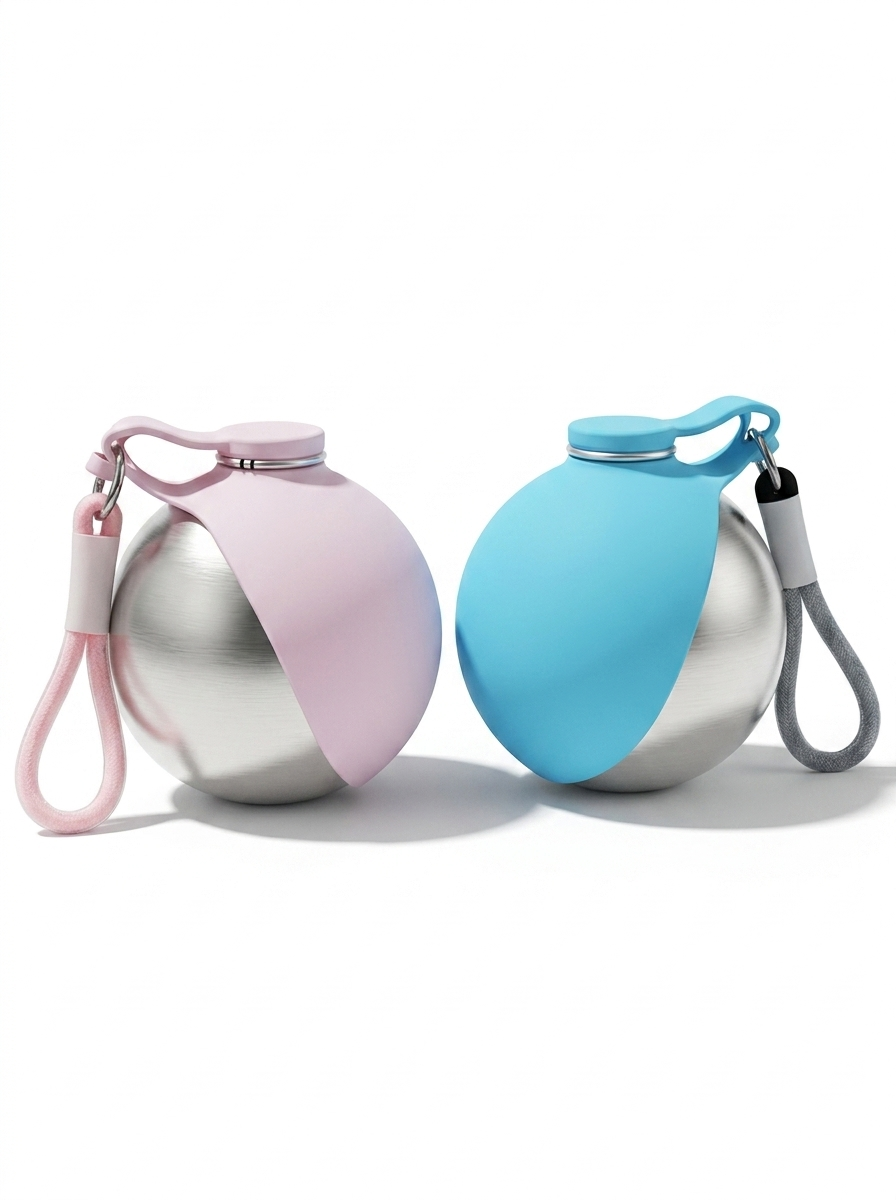 Stilvolle Hunde-Trinkflasche aus Edelstahl mit integriertem Silikonnapf
