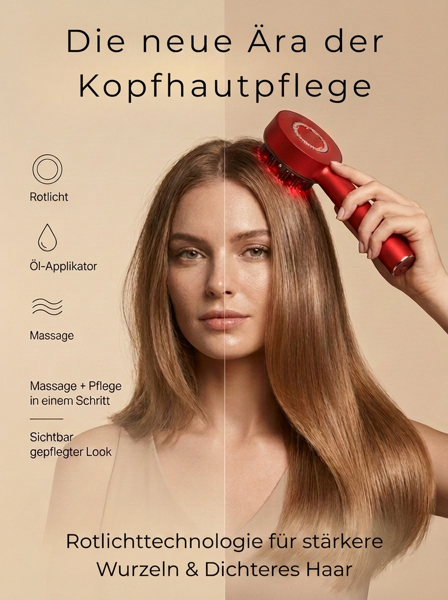 3-in-1 Rotlicht-Haarpflegebürste mit Vibration & Öl-Applikator
