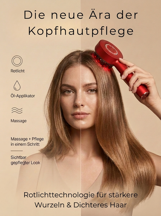 3-in-1 Rotlicht-Haarpflegebürste mit Vibration & Öl-Applikator