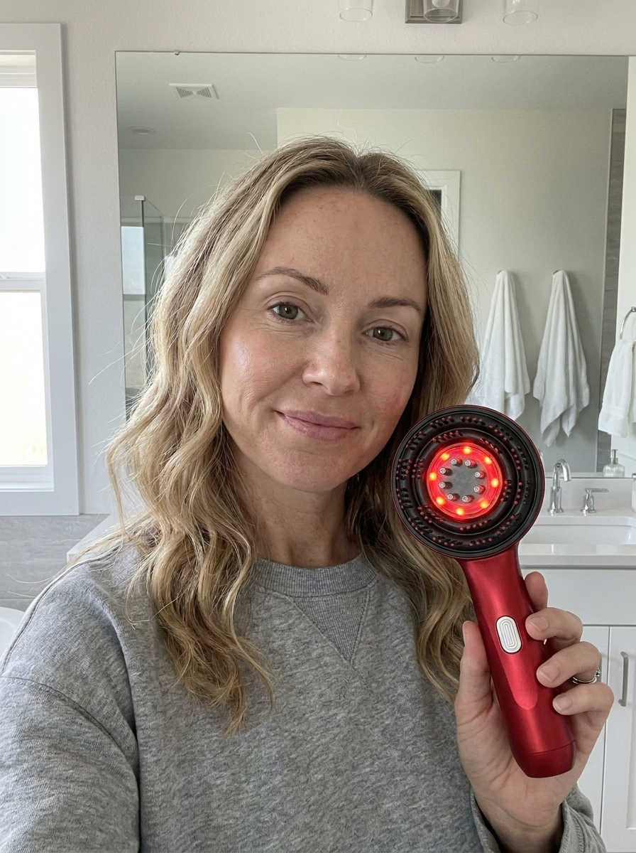 3-in-1 Rotlicht-Haarpflegebürste mit Vibration & Öl-Applikator